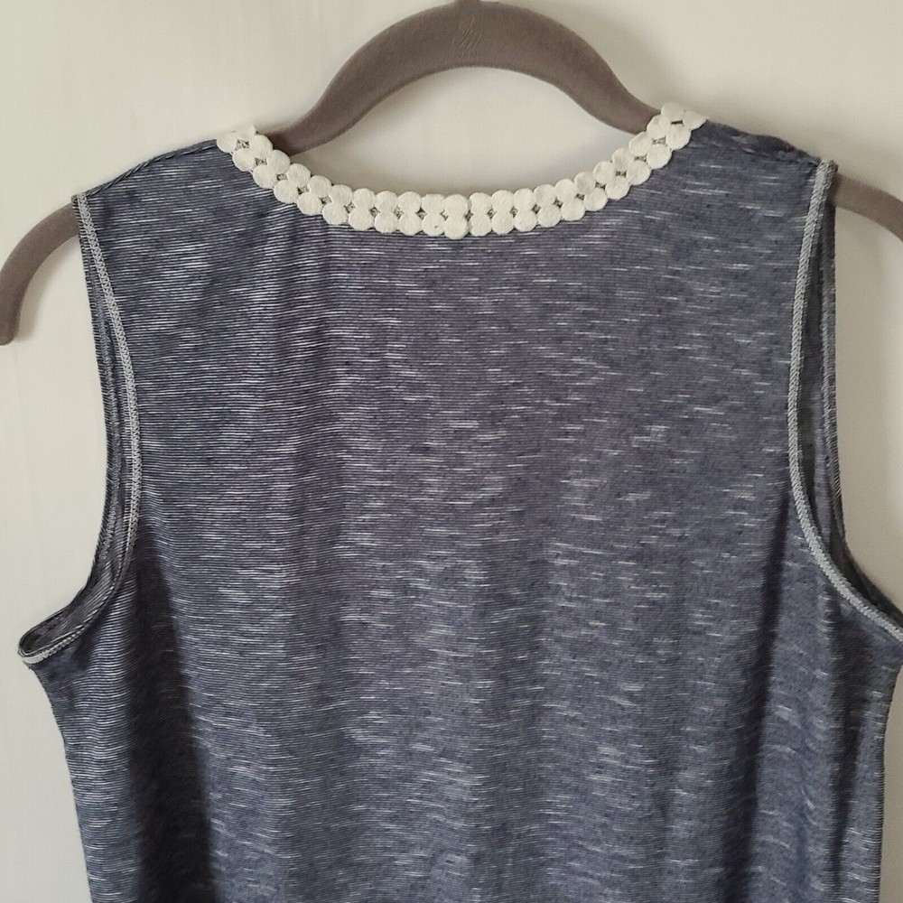 Max Studio Stripe Embroidered V Neck Sleeveless Tank Top  Sz S Blue White - Picture 5 of 9
